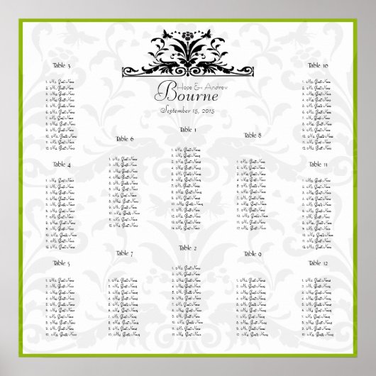 Groene Bumble Bee Damask - u kiest grenskleur Poster (Voorkant)
