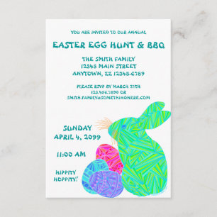 Groene Bunny Easter Egg Hunt & BBQ Custom Invite Kaart