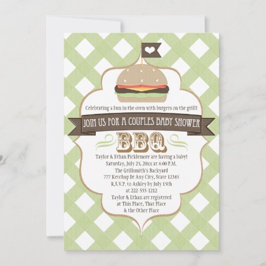 Groene Burger Couples BBQ Baby Shower Invitations Kaart (Voorkant)