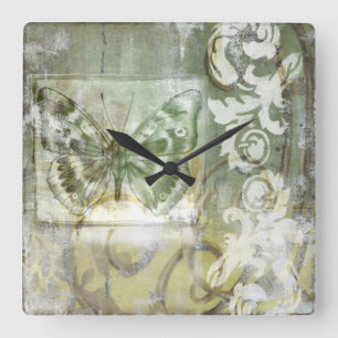 Groene Butterfly Inset with Ironwork Gate Vierkante Klok