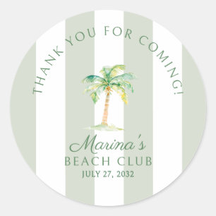 Groene Cabana Strepen Palm Beach Club Dank U Ronde Sticker