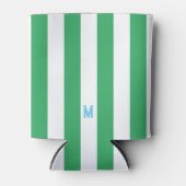 Groene Cabana Stripe & Aangepast Blauw Monogram Blikjeskoeler (Voorkant)
