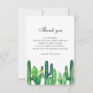 Groene cactus bedankt. Cacti huwelijksnotitie Notitiekaartje