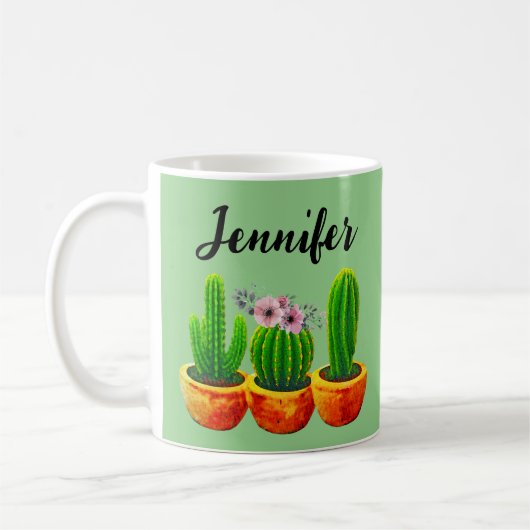Groene Cactus Bloemige Aangepaste Mok (Links)