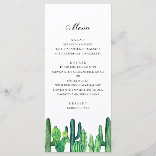 Groene cactus bruiloft menu. Cactussen diner menu (Voorkant)