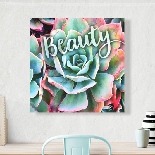 Groene Cactus Foto Moderne Beauty Quote Script vet Canvas Afdruk