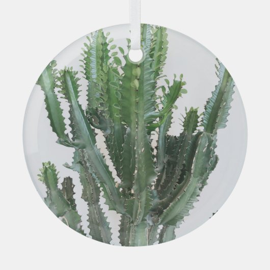 Groene cactus: minimalistische witte achtergrond glas ornament (Voorkant)