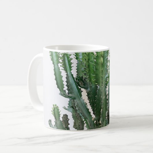 Groene cactus: minimalistische witte achtergrond koffiemok (Voorkant links)