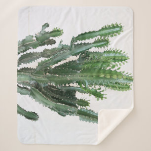 Groene cactus: minimalistische witte achtergrond sherpa deken