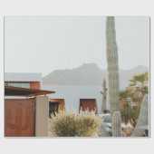 Groene cactus naast huizen 's ochtends cadeaupapier (Vlak)