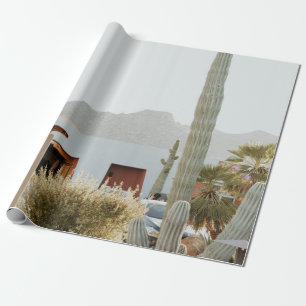 Groene cactus naast huizen 's ochtends cadeaupapier