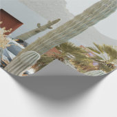 Groene cactus naast huizen 's ochtends cadeaupapier (Hoek)