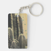 Groene Cactus op gele achtergrond Sleutelhanger (achterkant)