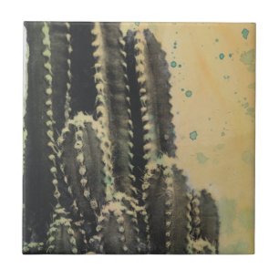 Groene Cactus op gele achtergrond Tegeltje