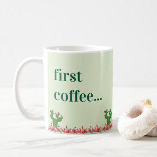 Groene Cactus Oranje Bloem Bloemstuk Eerste Koffie Koffiemok