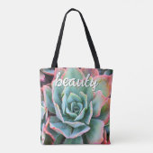 Groene Cactus Succulent Fotografie Schoonheidsscri Tote Bag (Achterkant)