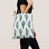 Groene cactus tas. Moderne waterverf cactussen Tote Bag (Dichtbij)