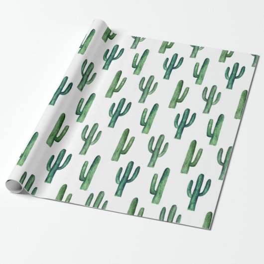 Groene cactus waterverf Botanisch patroon Modern Cadeaupapier (Uitgerold)