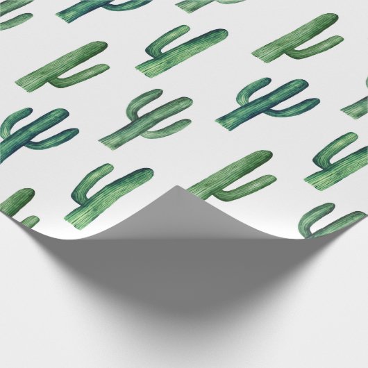 Groene cactus waterverf Botanisch patroon Modern Cadeaupapier (Hoek)