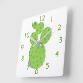 Groene cactus wit vierkante klok (Hoek)