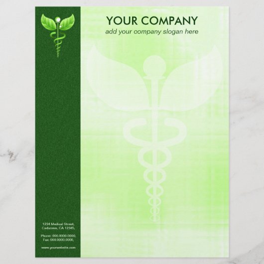 Groene Caduceus Alternatief Geneeskunde Symbool Fo Custom Briefhoofd (Voorkant)