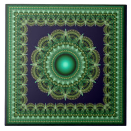 Groene caleidoscopische fractale omlijst ornament tegeltje
