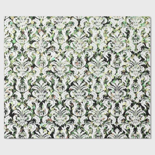 Groene Cali Mint Witte Metallic Damask Sequin Cadeaupapier (Vlak)