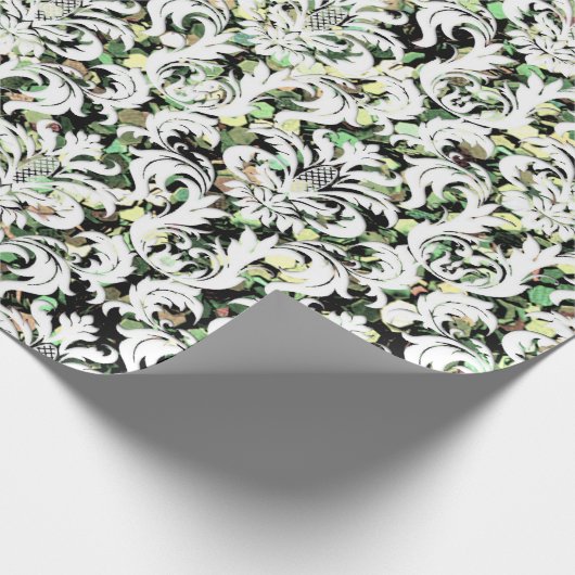 Groene Cali Mint Witte Metallic Damask Sequin Cadeaupapier (Hoek)