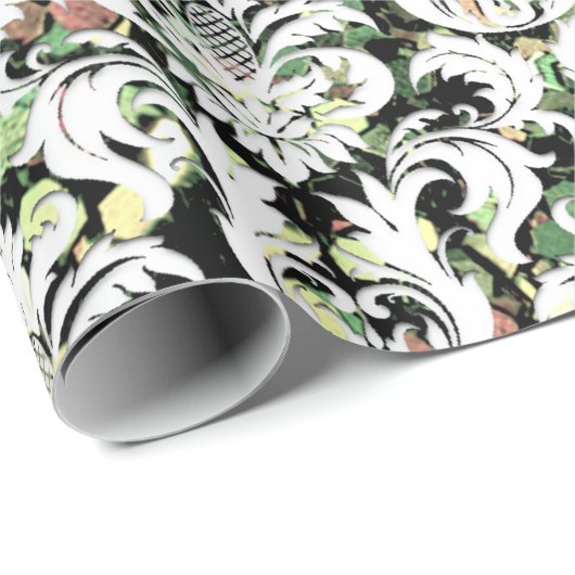 Groene Cali Mint Witte Metallic Damask Sequin Cadeaupapier (Rol Hoek)