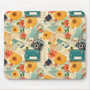 Groene Camera Gouden Zonnebloem Zomer Collage Muismat