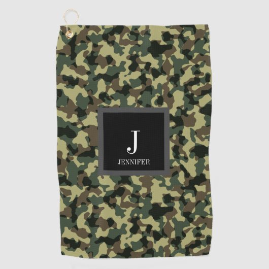 Groene Camo-aangepaste naam Golfhanddoek (Voorkant)