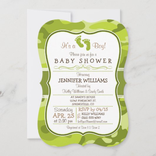 Groene Camo, Camouflage Baby Shower Kaart (Voorkant)