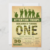 Groene Camo Camouflage Eerste Verjaardagsuitnodigi Kaart (Voorkant)