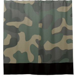 Groene Camo met Black Band, Douche Camo Theme, Douchegordijn