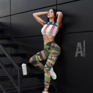 Groene camo, tijgerpatroon, Amerikaanse vlag voor  Leggings