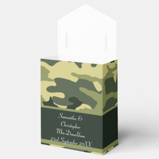 Groene camouflage patroon bruiloft bedankdoosjes (Geopend)