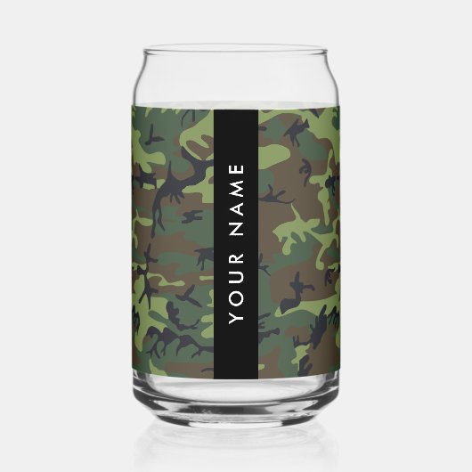 Groene camouflagepatroon, Jouw naam, personalisere Blikvorm Glas (Voorkant)