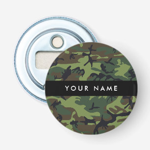 Groene camouflagepatroon, Jouw naam, personalisere Button Flesopener