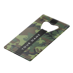 Groene camouflagepatroon, Jouw naam, personalisere Kredietkaart Flessenopener