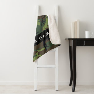 Groene camouflagepatroon, Jouw naam, personalisere Sherpa Deken