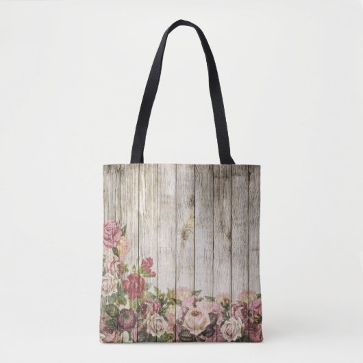 Groene Canvas tas bloemen roze roze rozen (Voorkant)