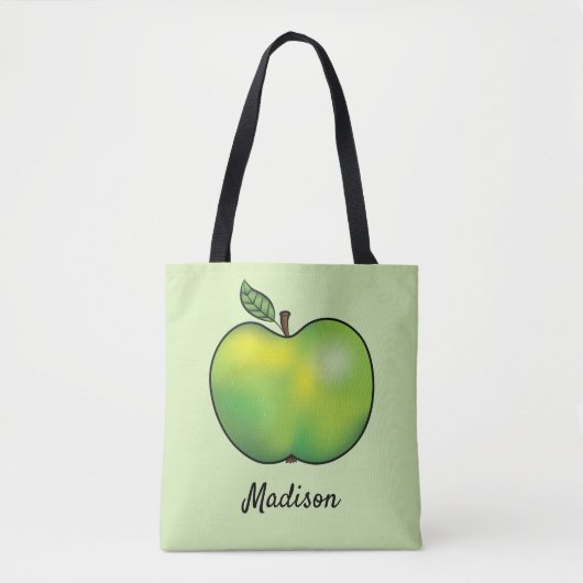 Groene Cartoon Apple Fruit met eigen naam Draagtas (Voorkant)