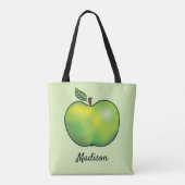 Groene Cartoon Apple Fruit met eigen naam Draagtas (Achterkant)