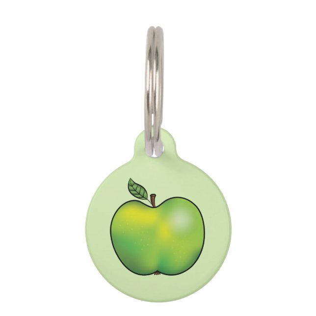 Groene Cartoon Apple Illustration & Pet's Info Huisdierpenning (Voorkant)