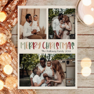 Groene Casual Kleurrijke Kerst Drie Foto Feestdagenkaart