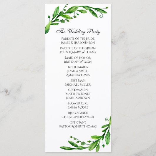 Groene ceremonie programma. Tuin bruiloft. groen Programma (Achterkant)