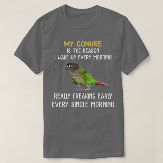 Groene Cheek Conure wakker worden T-shirt (Design voorkant)