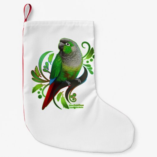 Groene Cheeked Conure Kleine Kerstsok (Voorkant)