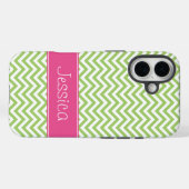 Groene Chevron Chic Roze Gepersonaliseerd Case-Mate iPhone Case (Achterkant (horizontaal))