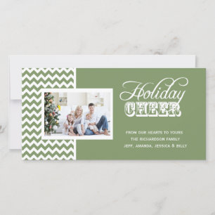 Groene Chevron Holiday Cheer-fotokaarten Feestdagenkaart